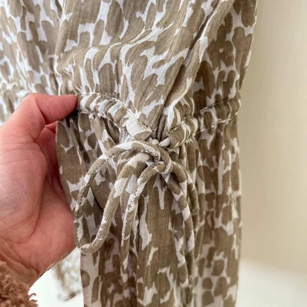 J.Crew Women Top Small Brown Leopard Print Drawstring Halter‎ Gauzy Cinched BOHO